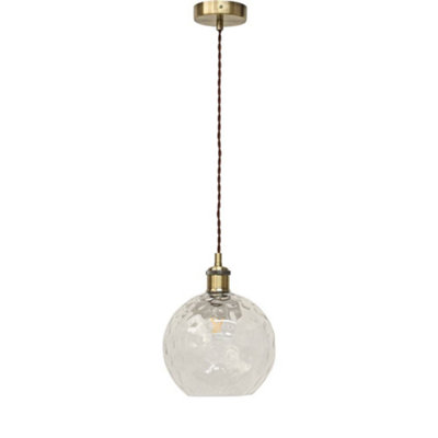 First Choice Lighting BarnumClear Dimple Glass Globe Antique Brass Retro Pendant Fitting from B&Q