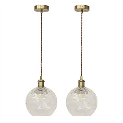First Choice Lighting Set Of 2 BarnumClear Dimple Globe Antique Brass Retro Pendants from B&Q