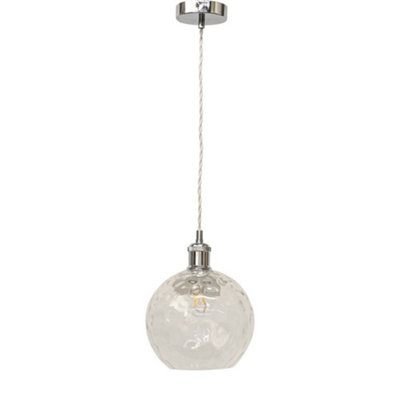 First Choice Lighting BarnumClear Dimple Glass Globe Chrome Retro Pendant Fitting from B&Q