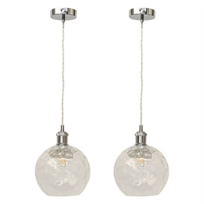 First Choice Lighting Set Of 2 BarnumClear Dimple Glass Globe Chrome Retro Pendants from B&Q