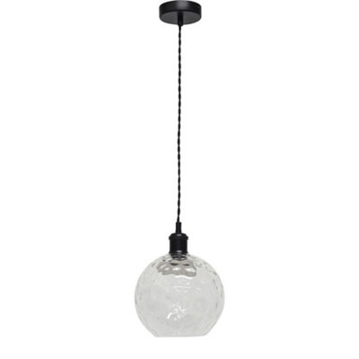 First Choice Lighting BarnumClear Dimple Glass Globe Black Retro Pendant Fitting from B&Q