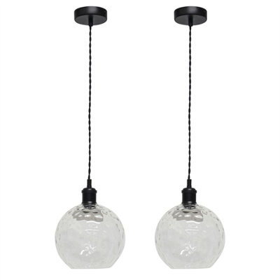First Choice Lighting Set Of 2 BarnumClear Dimple Glass Globe Black Retro Pendants from B&Q