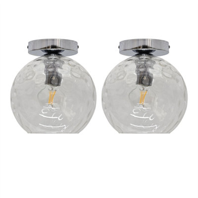 B&Q -  Set Of 2 BarnumClear Dimple Glass Globe Chrome Ceiling Lights