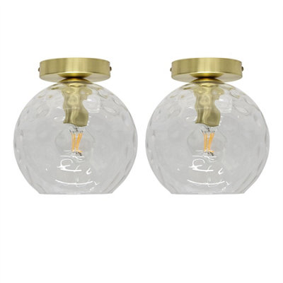 First Choice Lighting Set Of 2 BarnumClear Dimple Glass Globe Satin Brass Ceiling Lights from B&Q
