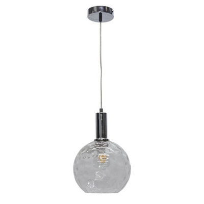 First Choice Lighting BarnumClear Dimple Glass Globe Chrome Deco Pendant Fitting from B&Q