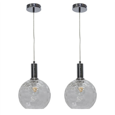 First Choice Lighting Set Of 2 BarnumClear Dimple Glass Globe Chrome Deco Pendants from B&Q