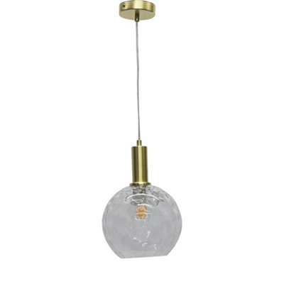 First Choice Lighting BarnumClear Dimple Glass Globe Satin Brass Deco Pendant Fitting from B&Q