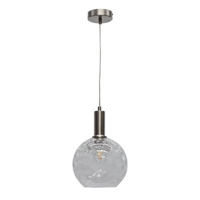 First Choice Lighting BarnumClear Dimple Glass Globe Satin Nickel Deco Pendant Fitting from B&Q