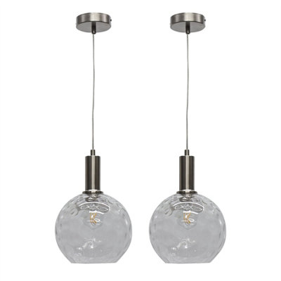 First Choice Lighting Set Of 2 BarnumClear Dimple Glass Globe Satin Nickel Deco Pendants from B&Q