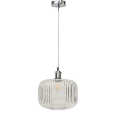 First Choice Lighting Batley LargeClear Ribbed Glass Chrome Retro Pendant Fitting from B&Q