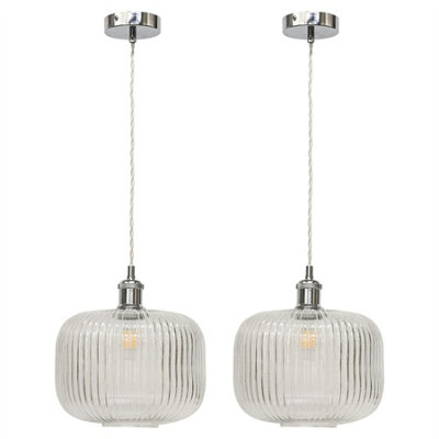 First Choice Lighting Set Of 2 Batley LargeClear Ribbed Glass Chrome Retro Pendants from B&Q
