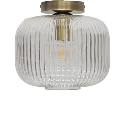 First Choice Lighting Batley LargeClear Ribbed Glass Antique Brass Ceiling Light Fitting from B&Q