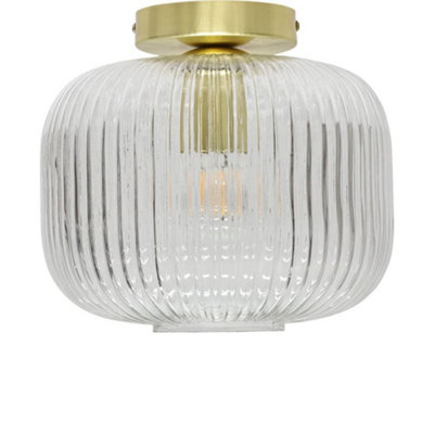 First Choice Lighting Batley LargeClear Ribbed Glass Satin Brass Ceiling Light Fitting from B&Q