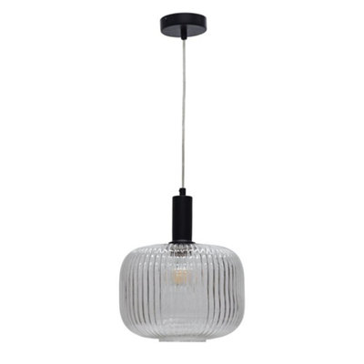 First Choice Lighting Batley LargeClear Ribbed Glass Black Deco Pendant Fitting from B&Q