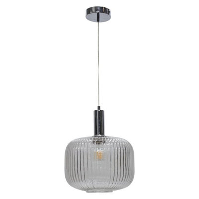 First Choice Lighting Batley LargeClear Ribbed Glass Chrome Deco Pendant Fitting from B&Q