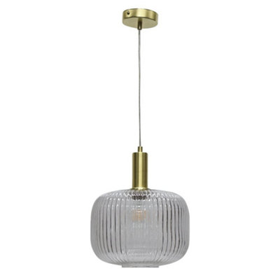 First Choice Lighting Batley LargeClear Ribbed Glass Satin Brass Deco Pendant Fitting from B&Q