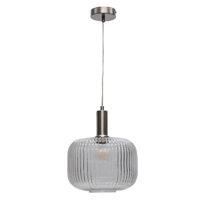 First Choice Lighting Batley LargeClear Ribbed Glass Satin Nickel Deco Pendant Fitting from B&Q