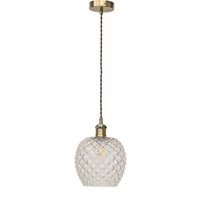 First Choice Lighting BaineClear Textured Glass Antique Brass Retro Pendant Fitting from B&Q