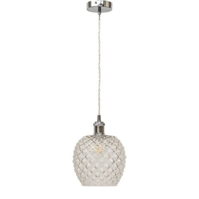 First Choice Lighting BaineClear Textured Glass Chrome Retro Pendant Fitting from B&Q