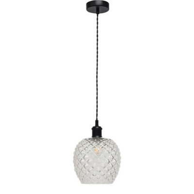 First Choice Lighting BaineClear Textured Glass Black Retro Pendant Fitting from B&Q