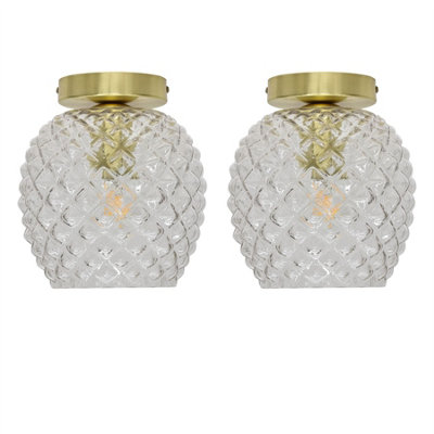 First Choice Lighting Set Of 2 BaineTextured Glass Satin Brass Ceiling Light Fittings from B&Q