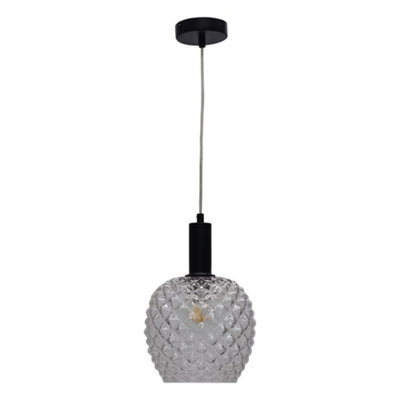 First Choice Lighting BaineClear Textured Glass Black Deco Pendant Fitting from B&Q