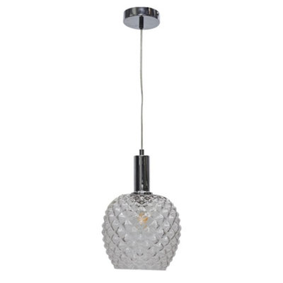 First Choice Lighting BaineClear Textured Glass Chrome Deco Pendant Fitting from B&Q
