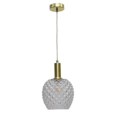 First Choice Lighting BaineClear Textured Glass Satin Brass Deco Pendant Fitting from B&Q