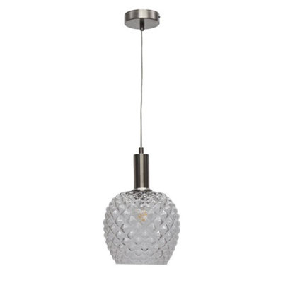 First Choice Lighting BaineClear Textured Glass Satin Nickel Deco Pendant Fitting from B&Q