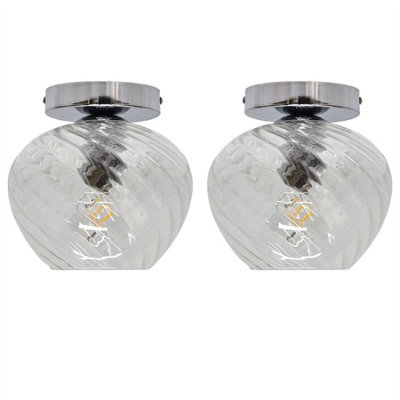 B&Q -  Set Of 2 BradsonClear Swirl Glass Chrome Ceiling Lights
