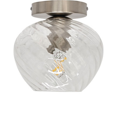 First Choice Lighting BradsonClear Swirl Glass Satin Nickel Ceiling Light Fitting from B&Q