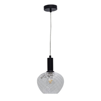 First Choice Lighting BradsonClear Swirl Glass Black Deco Pendant Fitting from B&Q
