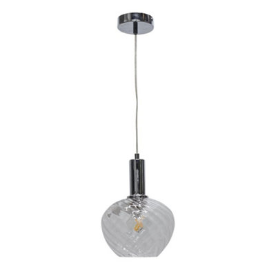 First Choice Lighting BradsonClear Swirl Glass Chrome Deco Pendant Fitting from B&Q