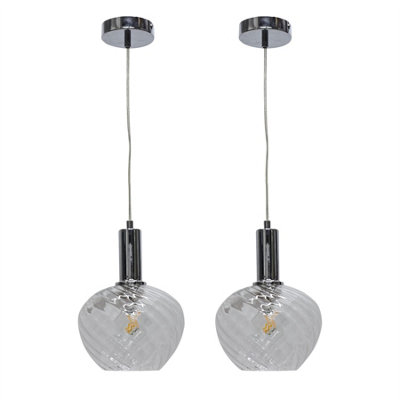 First Choice Lighting Set Of 2 BradsonClear Swirl Glass Chrome Deco Pendant Fittings from B&Q