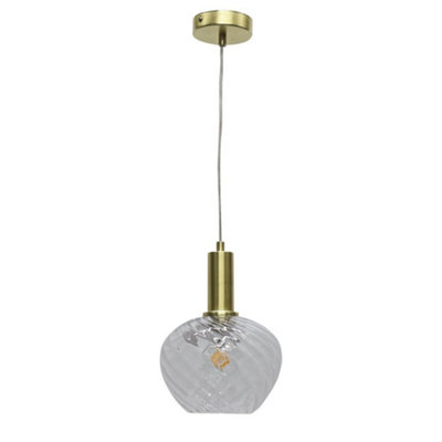 First Choice Lighting BradsonClear Swirl Glass Satin Brass Deco Pendant Fitting from B&Q