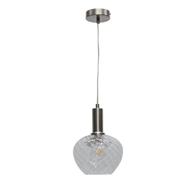 First Choice Lighting BradsonClear Swirl Glass Satin Nickel Deco Pendant Fitting from B&Q