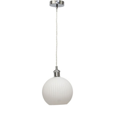 B&Q -  BetchleyWhite Ribbed Glass Globe Chrome Retro Pendant Fitting