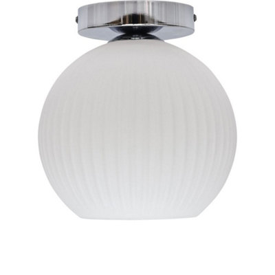 First Choice Lighting White/Light Betchley - Ribbed Glass Globe Chrome Ceiling Fitting 20.5Cm