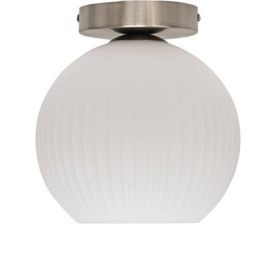 First Choice Lighting BetchleyWhite Ribbed Glass Globe Satin Nickel Ceiling Light Fitting from B&Q