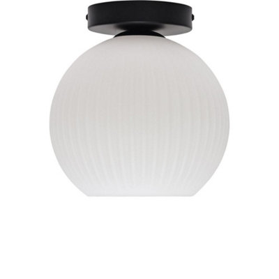 First Choice Lighting White/Black/Light Betchley - Ribbed Glass Globe Ceiling Fitting 20.5Cm
