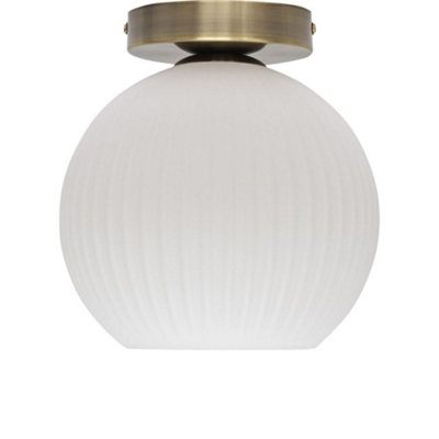 First Choice Lighting BetchleyWhite Ribbed Glass Antique Brass Ceiling Light Fitting from B&Q