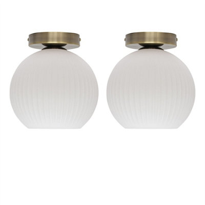 First Choice Lighting Set Of 2 BetchleyWhite Glass Antique Brass Ceiling Light Fittings from B&Q