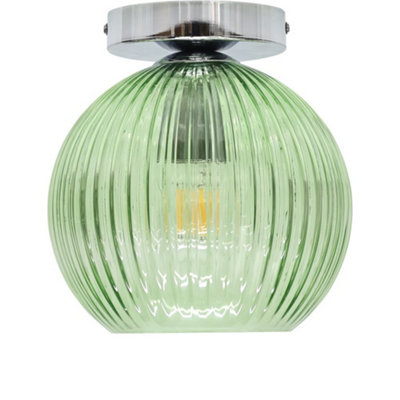 First Choice Lighting Green/Light Betchley - Ribbed Glass Globe Chrome Ceiling Fitting 20.5Cm