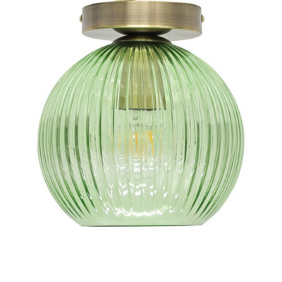 First Choice Lighting Green/Light Betchley - Glass Globe Antique Brass Ceiling Fitting 20.5Cm