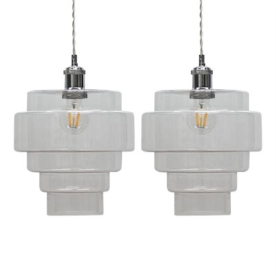 First Choice Lighting Set Of 2 Benson5 Tier Clear Glass Easy Fit Pendant Lightshades from B&Q