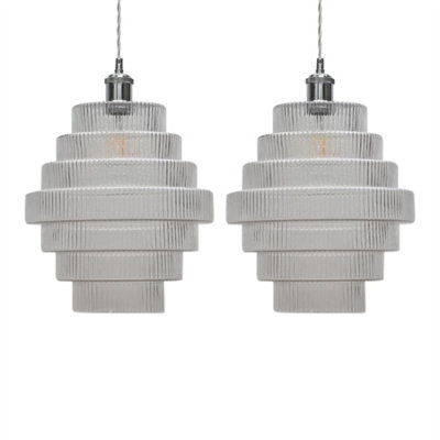 First Choice Lighting Set Of 2 Benson7 Tier Ribbed Glass Easy Fit Pendant Lightshades from B&Q