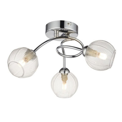 First Choice Lighting TattonChrome With Ribbed Glass 3 Light Flush Ceiling Light from B&Q