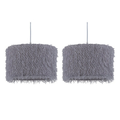 First Choice Lighting Set Of 2 RogersGrey Shaggy 30Cm Easy Fit Pendant Shades from B&Q