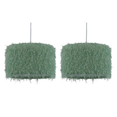 First Choice Lighting Set Of 2 RogersGreen Shaggy 30Cm Easy Fit Pendant Shades from B&Q