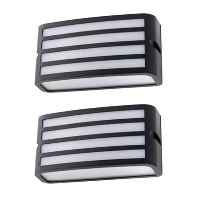 First Choice Lighting Set Of 2 PlutoAnthracite Aluminium Outdoor Louvered Wall Lights from B&Q